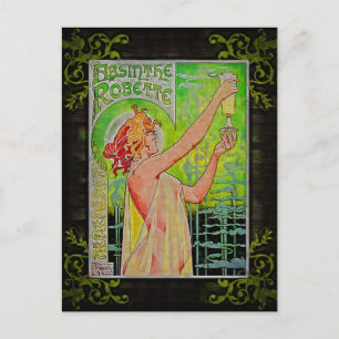 Einzigartige Vintage Absinthe Grüne Fee Postkarte