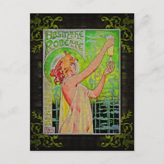 Einzigartige Vintage Absinthe Grüne Fee Postkarte
