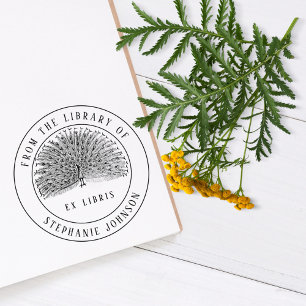 Einzigartige Vintage Ex Libris   Pfau   Buch Permastempel