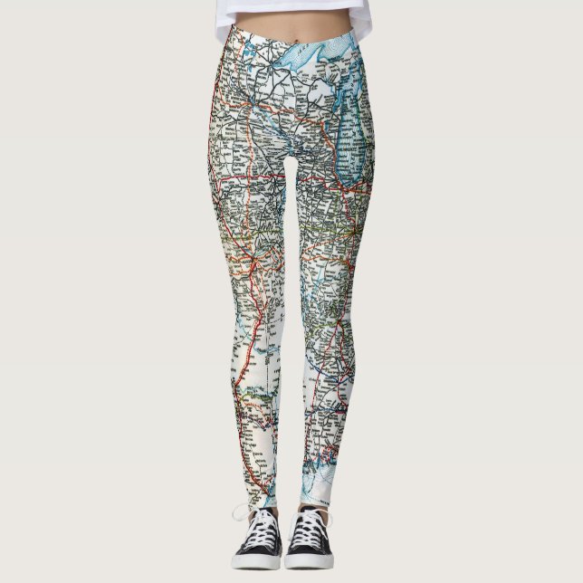Einzigartige Vintage Landstraßen-Karte der USA Leggings (Vorderseite)