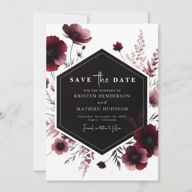 Einzigartige Watercolor Burgundy Wedding Save The Date (Vorderseite)