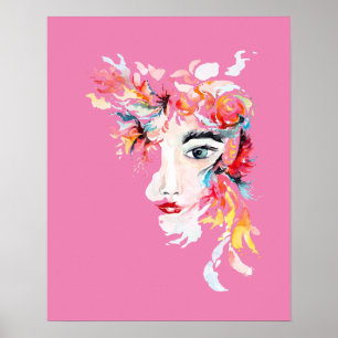 Einzigartige Watercolor Woman Face Art Poster