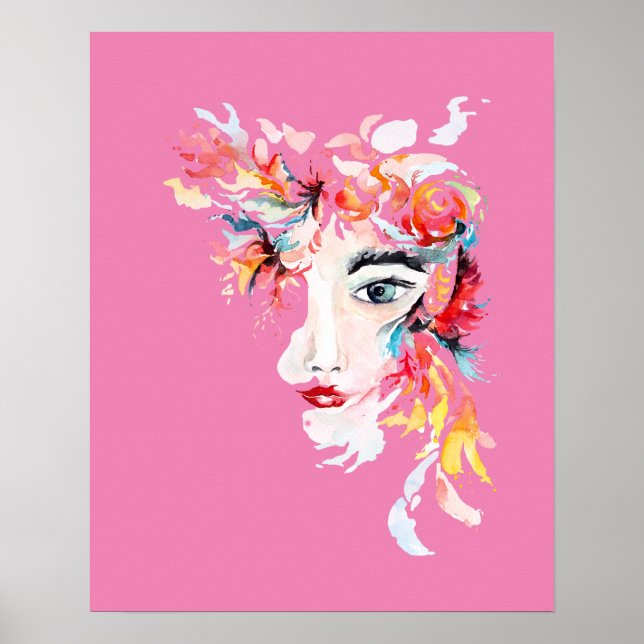 Einzigartige Watercolor Woman Face Art Poster (Vorne)