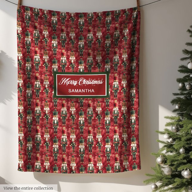 Einzigartige Weihnachtsernährlinge in Wasserfarbe  Fleecedecke (Personalized watercolor deep red Christmas blanket)