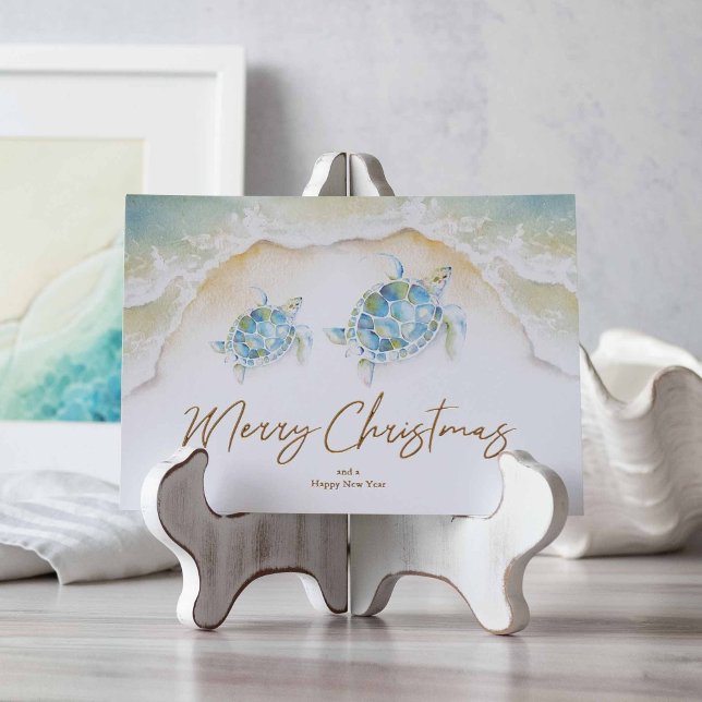 Einzigartige Weihnachtskarten Wasser-Farbe-Meeress (Beach Christmas cards feature unique watercolor art and design by Victoria Grigaliunas)