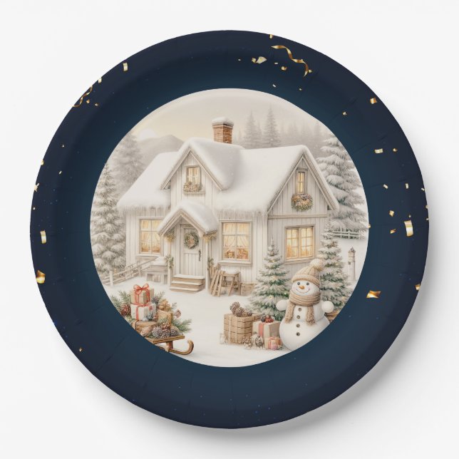 Einzigartige Weihnachtslandschaft Pappteller (Vorderseite)