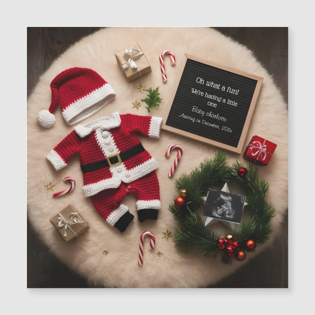 Einzigartige Weihnachtsschwangerschaftsankündigung Magnetkarte (Vorderseite)