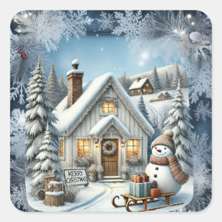 Einzigartige Weihnachtsszenerie Papier Teller Quadratischer Aufkleber