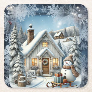 Einzigartige Weihnachtsszenerie Papier Teller Rechteckiger Pappuntersetzer