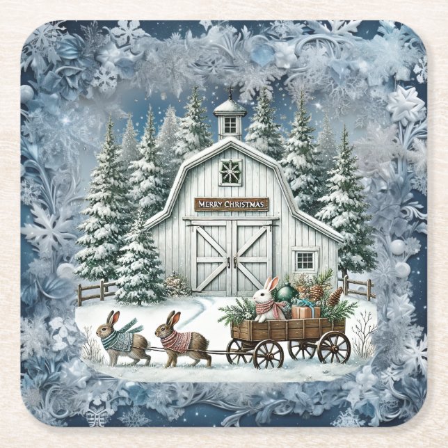 Einzigartige Weihnachtsszenerie Papier Teller Rechteckiger Pappuntersetzer (Vorderseite)