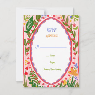 Einzigartige whimsical Blumen Quirky Doodle Handge RSVP Karte