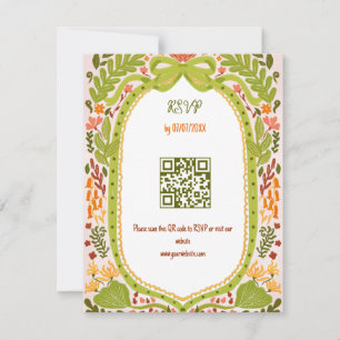 Einzigartige whimsical florale QR-Code-Handzeichnu RSVP Karte