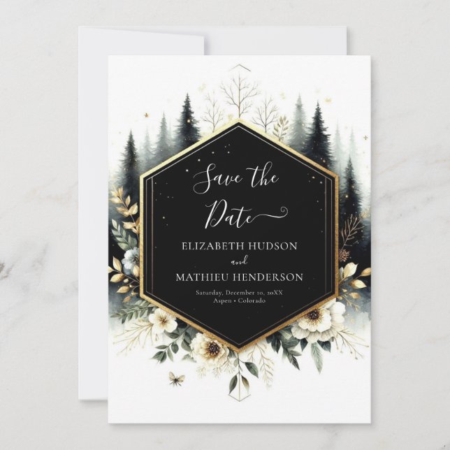 Einzigartige Whimsical-Zauberwald-Hochzeit Save The Date (Vorderseite)