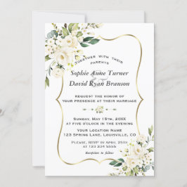 Einzigartige White Blume Gold Monogram Wedding Einladung