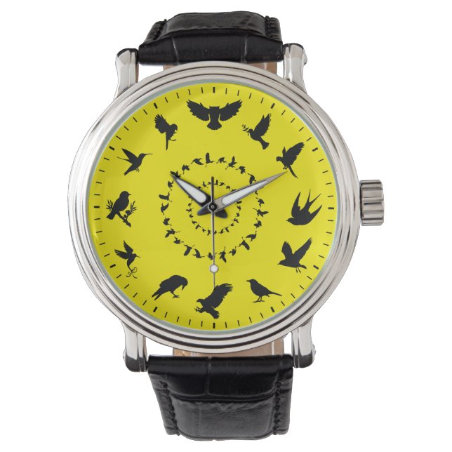 Einzigartige Wild Bird Black Silhouetten Armbanduhr (Vorderseite)