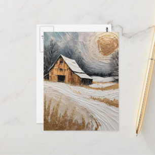 Einzigartige Winter-Scheune im Schnee Postkarte