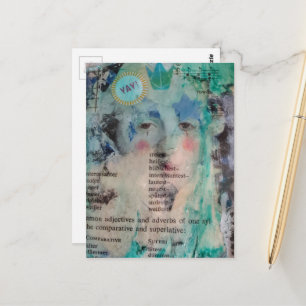 Einzigartige YAY-Person Mixed-Media-Collage Postkarte