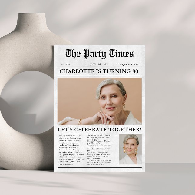 Einzigartige Zeitung 80. Geburtstag Custom Foto Einladung (Von Creator hochgeladen)