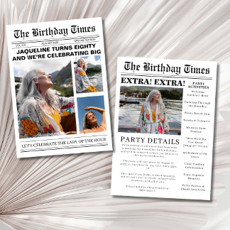 Einzigartige Zeitung 80. Geburtstag Foto Einladung