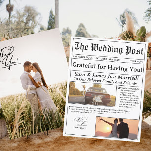 Einzigartige Zeitung für Hochzeit Dankeschön Karte