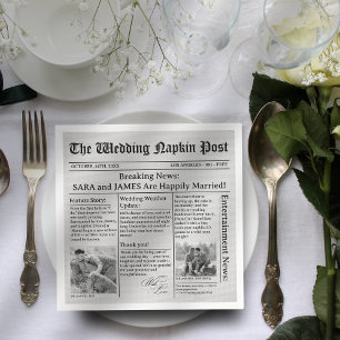 Einzigartige Zeitungsspass-Fakten Fotos Hochzeiten Serviette