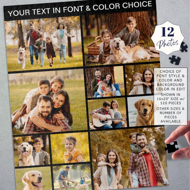 Einzigartiger 12-Foto Collage Einfaches Schwarz Puzzle (Von Creator hochgeladen)