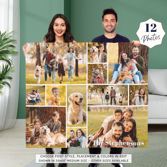 Einzigartiger 12-Foto Collage Name Einfach Fleecedecke (Von Creator hochgeladen)