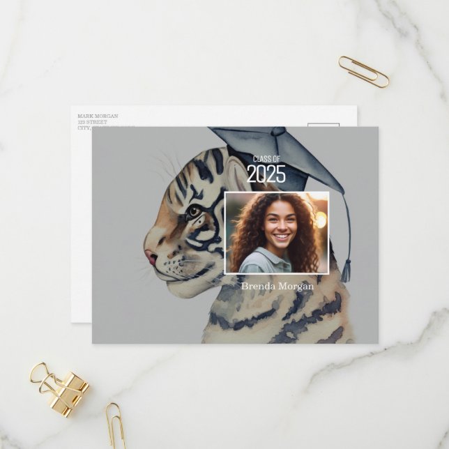 Einzigartiger Abschluss Einladung Postkarte mit QR (Vorderseite/Rückseite Beispiel)