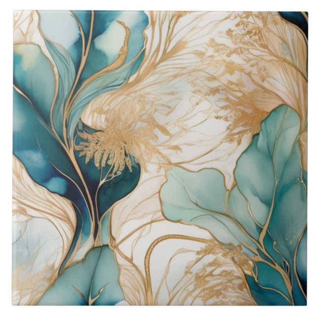 Einzigartiger Abstrakter Alkoholtink an goldenen G Fliese (Vorderseite)