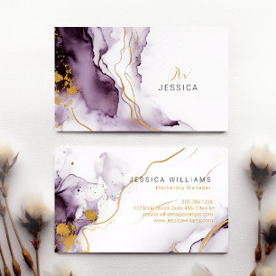 Einzigartiger Abstrakter Lila- und Goldfarbenmarmo Visitenkarte