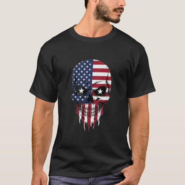 Einzigartiger amerikanischer Flag Split Skull T-Shirt (Vorderseite)
