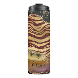 Einzigartiger Animal Print Agate Gold Glitzer Thermosbecher