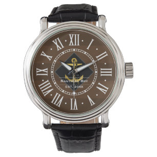 Einzigartiger Anker mit Namen und Datum Nautische Armbanduhr