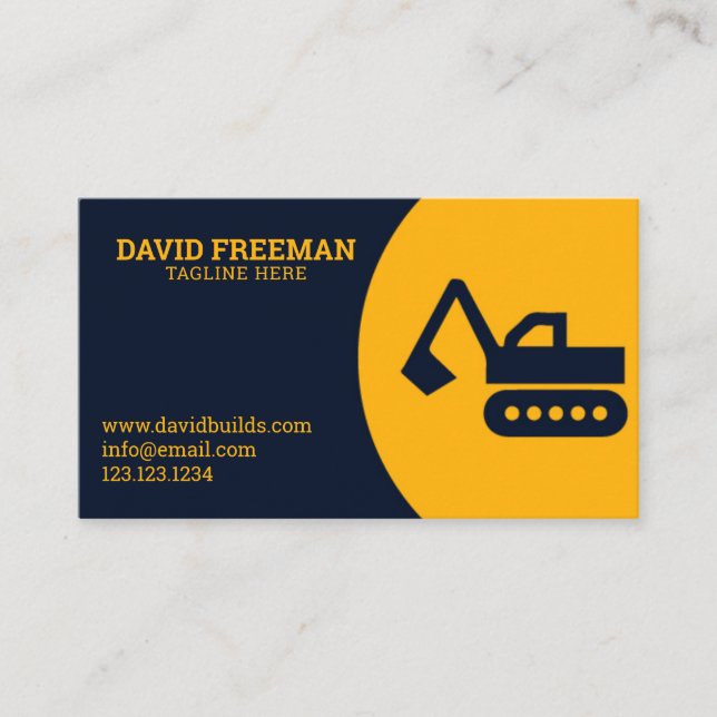Einzigartiger Bau von gelben und blauen Baggern Visitenkarte (Vorderseite)