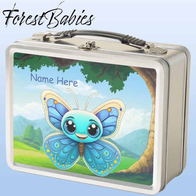 Einzigartiger Blauer Schmetterling Kids Nature Ani Metall Brotdose (Butterfly, Silver ForestBabies Lunch Box)