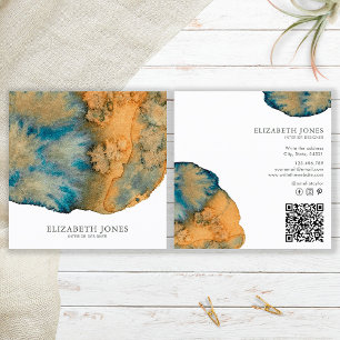 Einzigartiger blauer Terrakotta-Abstrakt-Watercolo Quadratische Visitenkarte