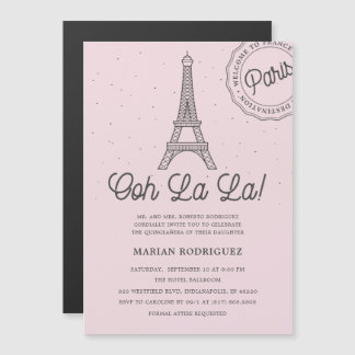 Einzigartiger Blush Eiffel Tower Paris Quinceañera Magneteinladung