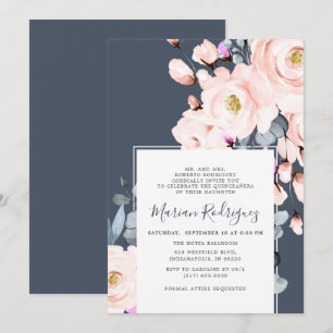 Einzigartiger Blush & Navy Wasserfarbe Blumenkatze Einladung