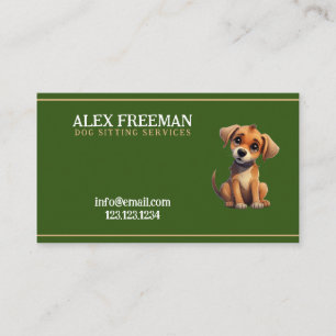 Einzigartiger brauner und grüner Welpenhund sitzen Visitenkarte