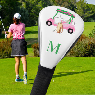 Einzigartiger charmanter Golf Cart mit Clubs Monog Headcover