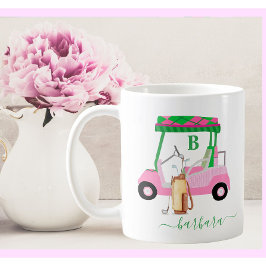 Einzigartiger charmanter Golf Cart mit Clubs Monog Kaffeetasse