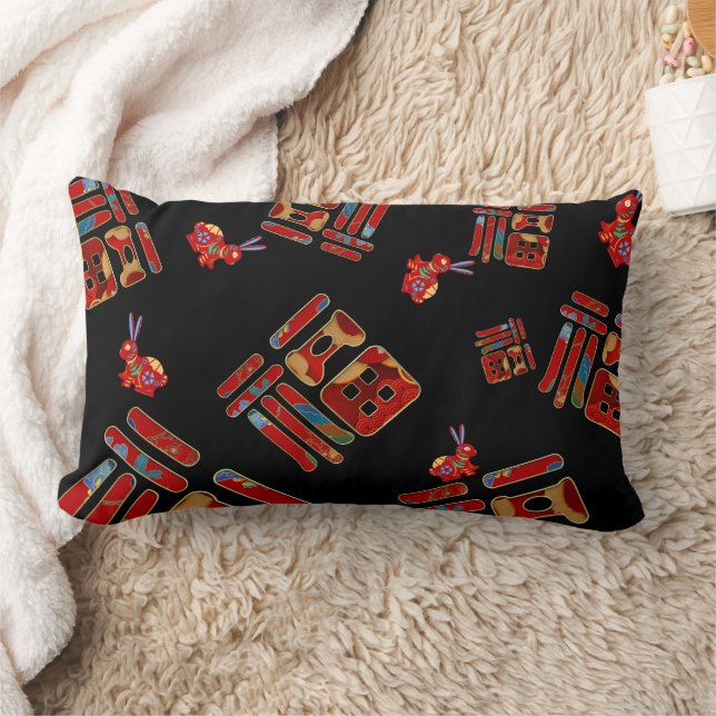 Einzigartiger chinesischer Charakter 福 Segen Kanin Lendenkissen (Decke)