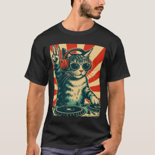 Einzigartiger DJ Cat Kitty T - Shirt, Trendy Graph T-Shirt
