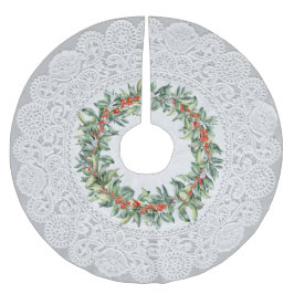 Einzigartiger "Doily"-Look mit Red Berry Wreath Polyester Weihnachtsbaumdecke