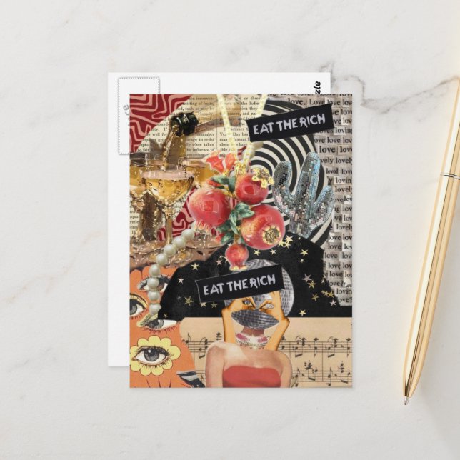 Einzigartiger Eat the Rich Mixed-Media-Collage Postkarte (Vorderseite/Rückseite Beispiel)