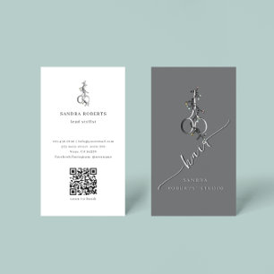 Einzigartiger Eleganter Blumen Scheren Logo QR Cod Visitenkarte