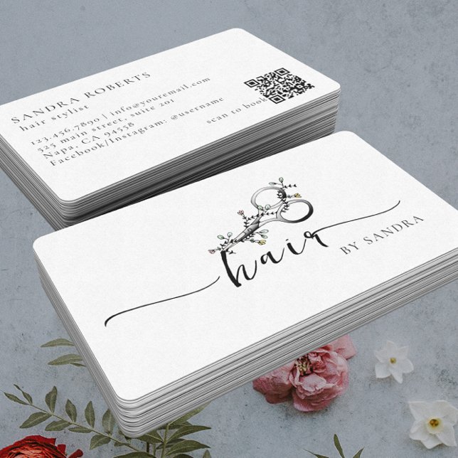 Einzigartiger Eleganter Blumen Scheren Logo QR Cod Visitenkarte (Von Creator hochgeladen)