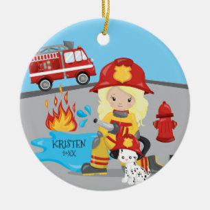 Einzigartiger Feuerwehrmann-blondes Keramikornament