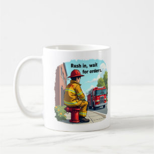 Einzigartiger Feuerwehrmann oder Feuerwehrmann mit Kaffeetasse