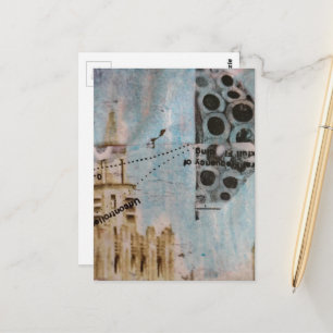 Einzigartiger Gebäude-Abstrakter Mixed-Media-Colla Postkarte